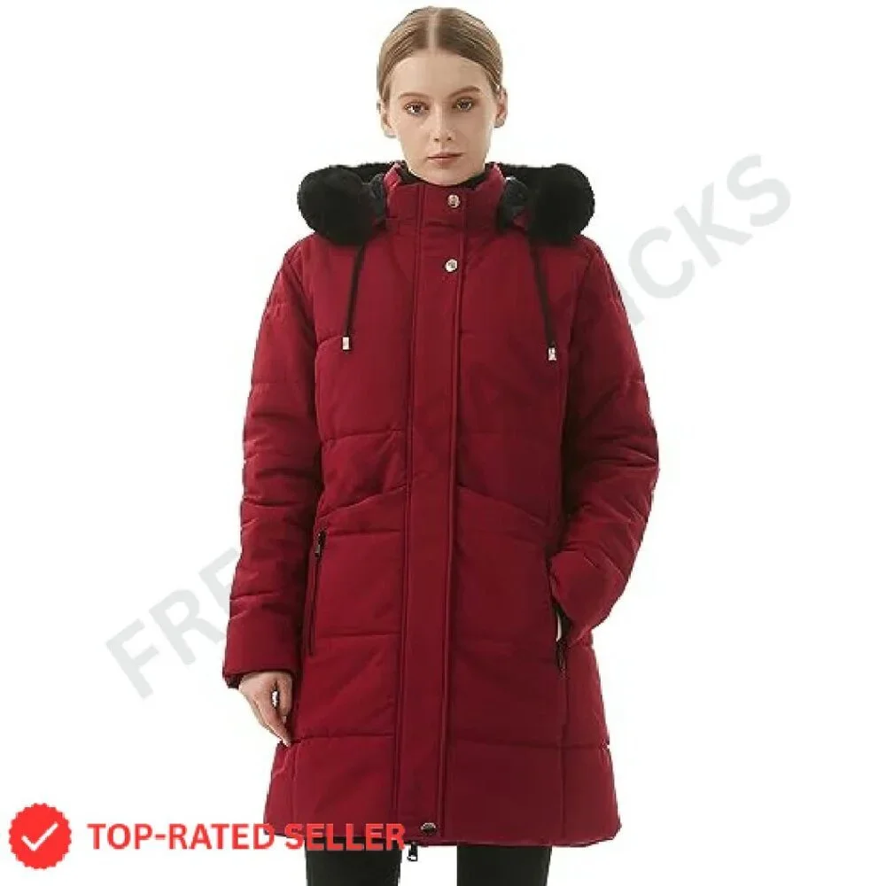 Winter Puffer Coat Thick Fleece Lined Down Jacket Detachable Hood Parka